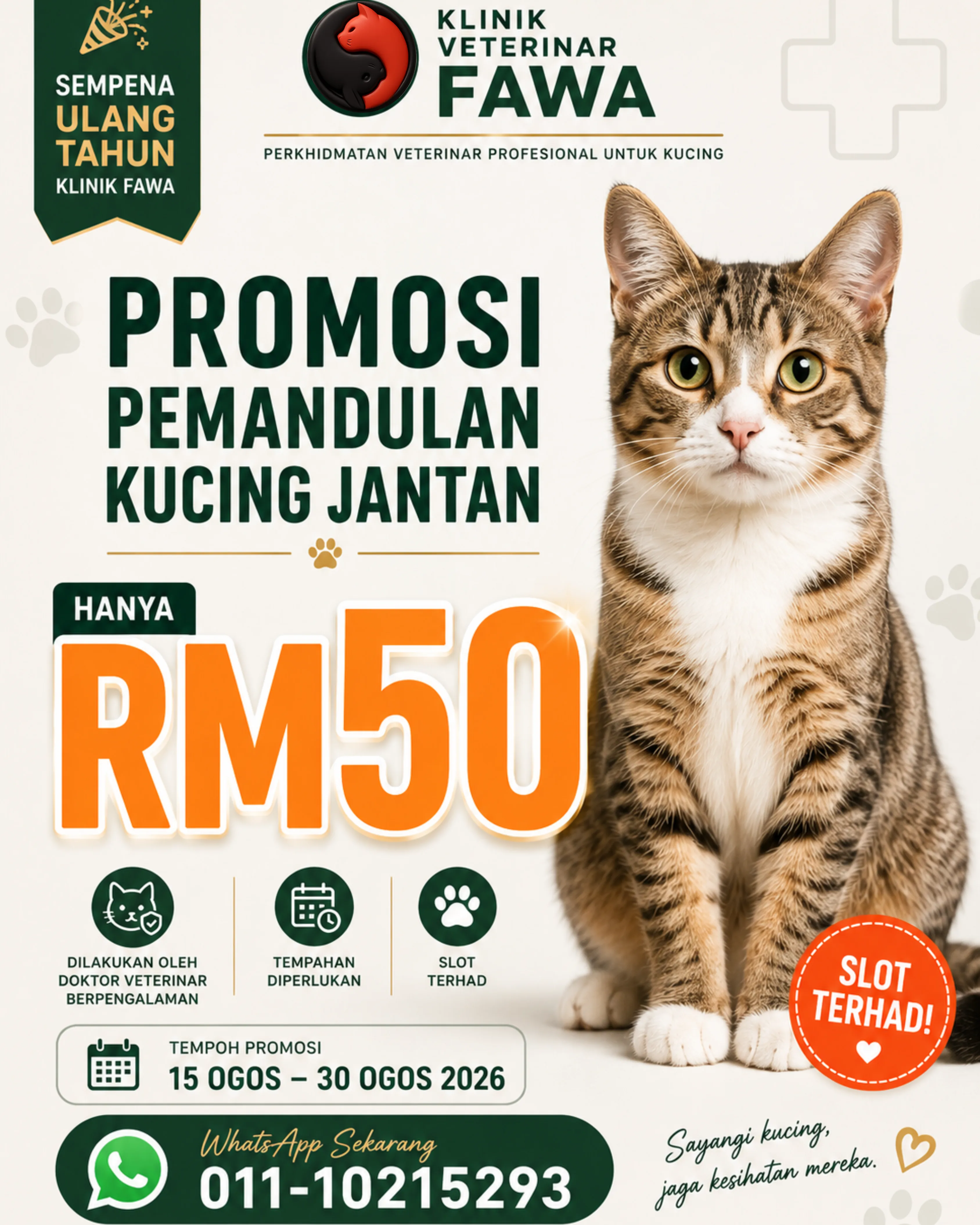 Pemandulan kucing jantan dan betina di Klinik Fawa Balakong