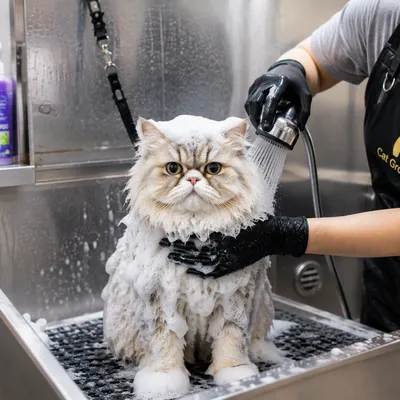 Potret contoh kucing semasa grooming
